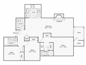 Three Bedroom Two Bath J101 floor plan